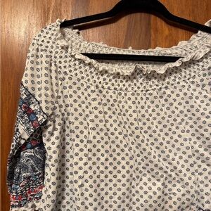 Rue21 Cream and Blue Boho Blouse